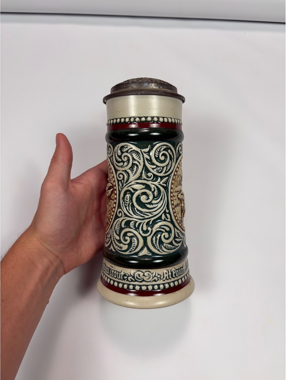 Vintage 1978 Avon Sporting Pursuits Stein Ceramarte Rainbow Trout English Setter